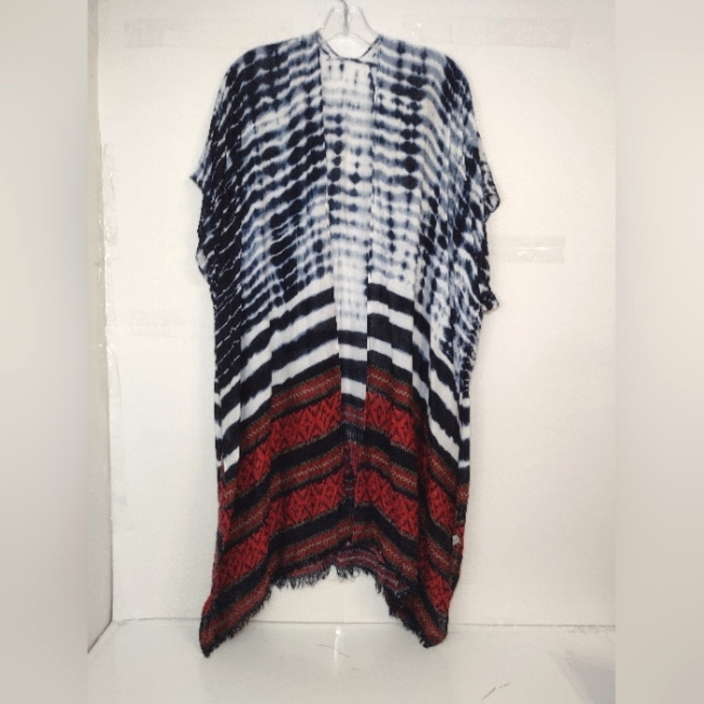 Ruggine  Women's Black and Red Tie-Dye Kimono One Size